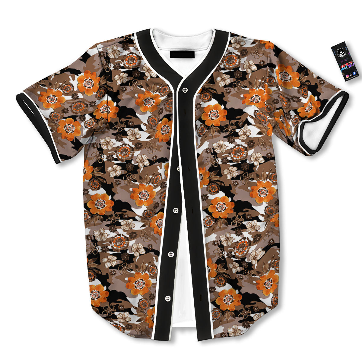 Camo Flower Brown Hawaiian Print Pattern Baseball Jersey-grizzshop