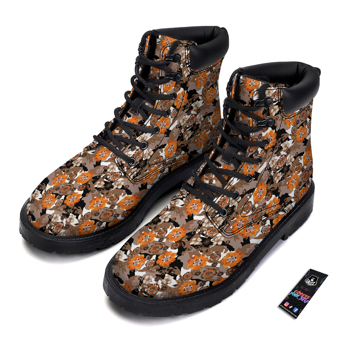 Camo Flower Brown Hawaiian Print Pattern Boots-grizzshop