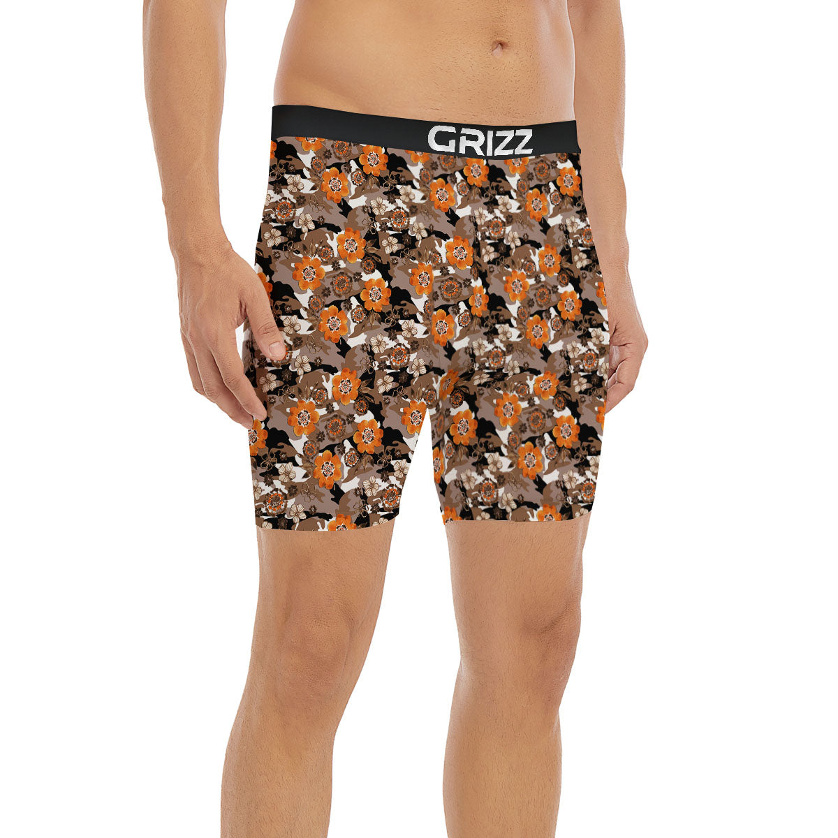 Camo Flower Brown Hawaiian Print Pattern Boxer Briefs-grizzshop