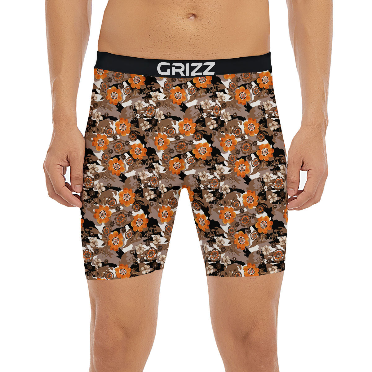 Camo Flower Brown Hawaiian Print Pattern Boxer Briefs-grizzshop