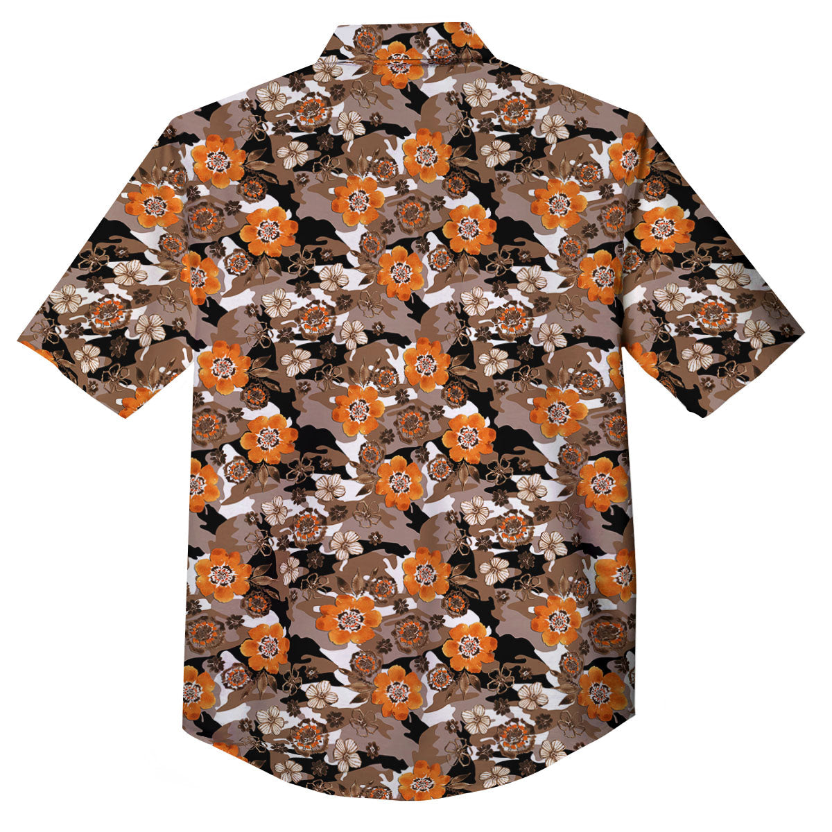 Camo Flower Brown Hawaiian Print Pattern Button Up Shirt-grizzshop