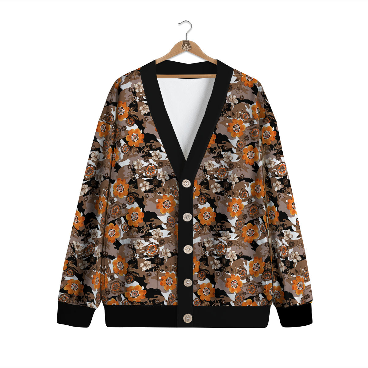 Camo Flower Brown Hawaiian Print Pattern Cardigan-grizzshop
