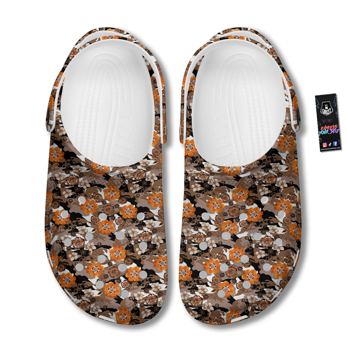 Camo Flower Brown Hawaiian Print Pattern Clog-grizzshop
