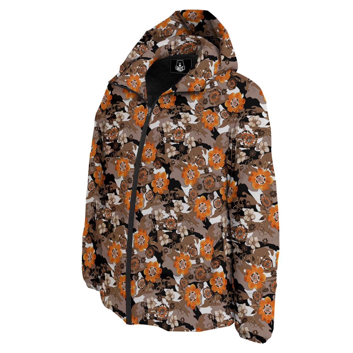 Camo Flower Brown Hawaiian Print Pattern Down Jacket-grizzshop