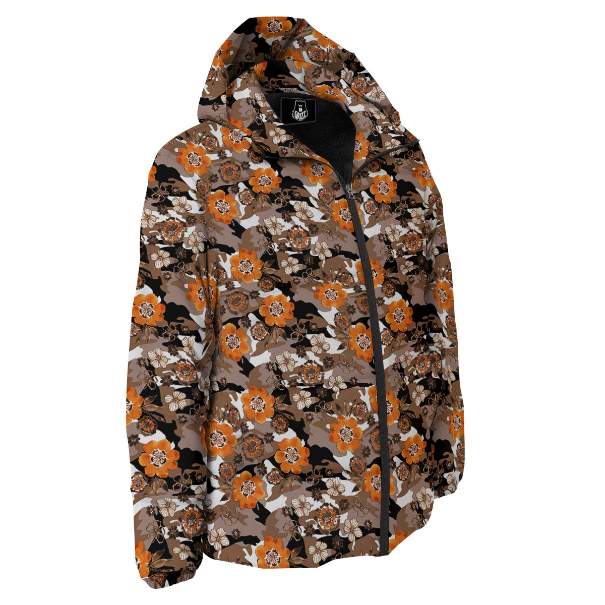 Camo Flower Brown Hawaiian Print Pattern Down Jacket-grizzshop