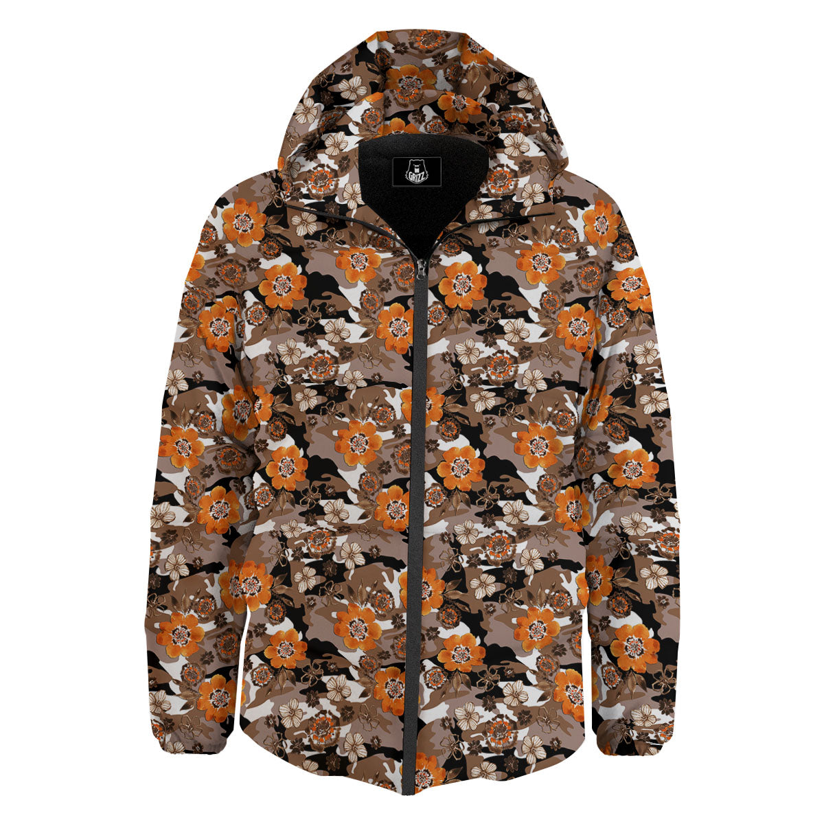 Camo Flower Brown Hawaiian Print Pattern Down Jacket-grizzshop