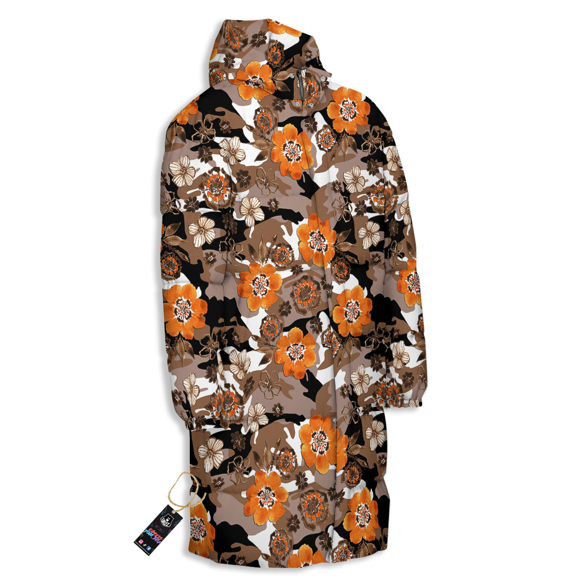 Camo Flower Brown Hawaiian Print Pattern Long Down Jacket-grizzshop