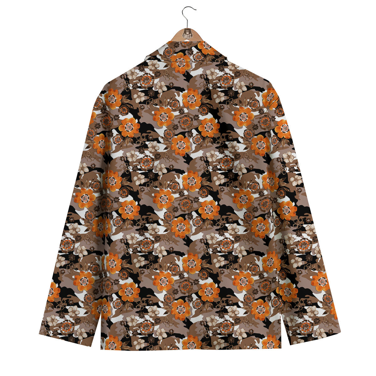 Camo Flower Brown Hawaiian Print Pattern Men's Blazer-grizzshop