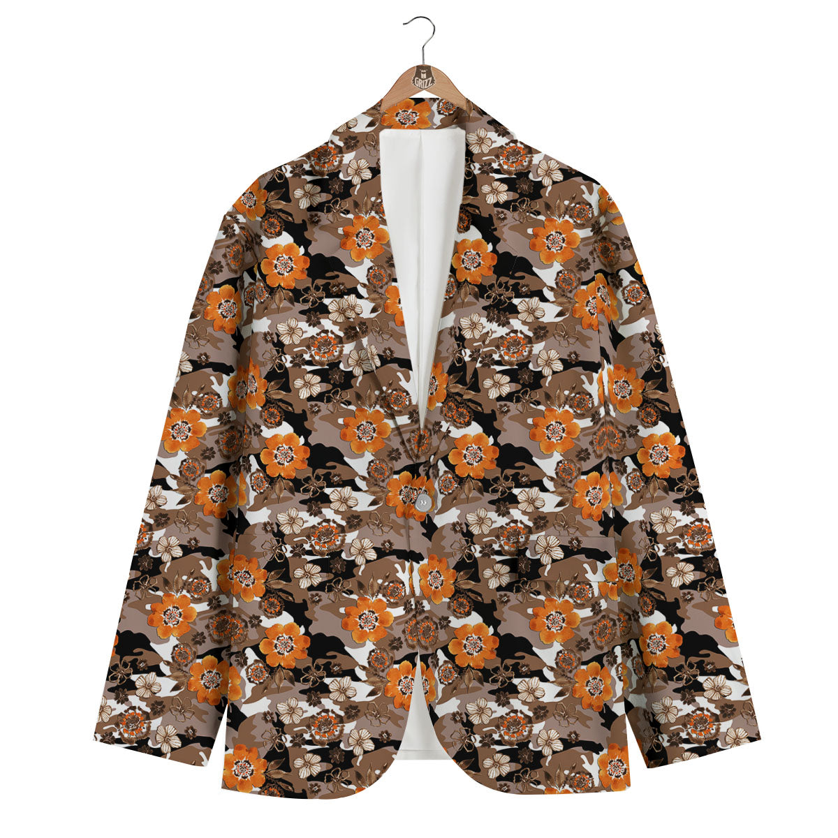Camo Flower Brown Hawaiian Print Pattern Men's Blazer-grizzshop