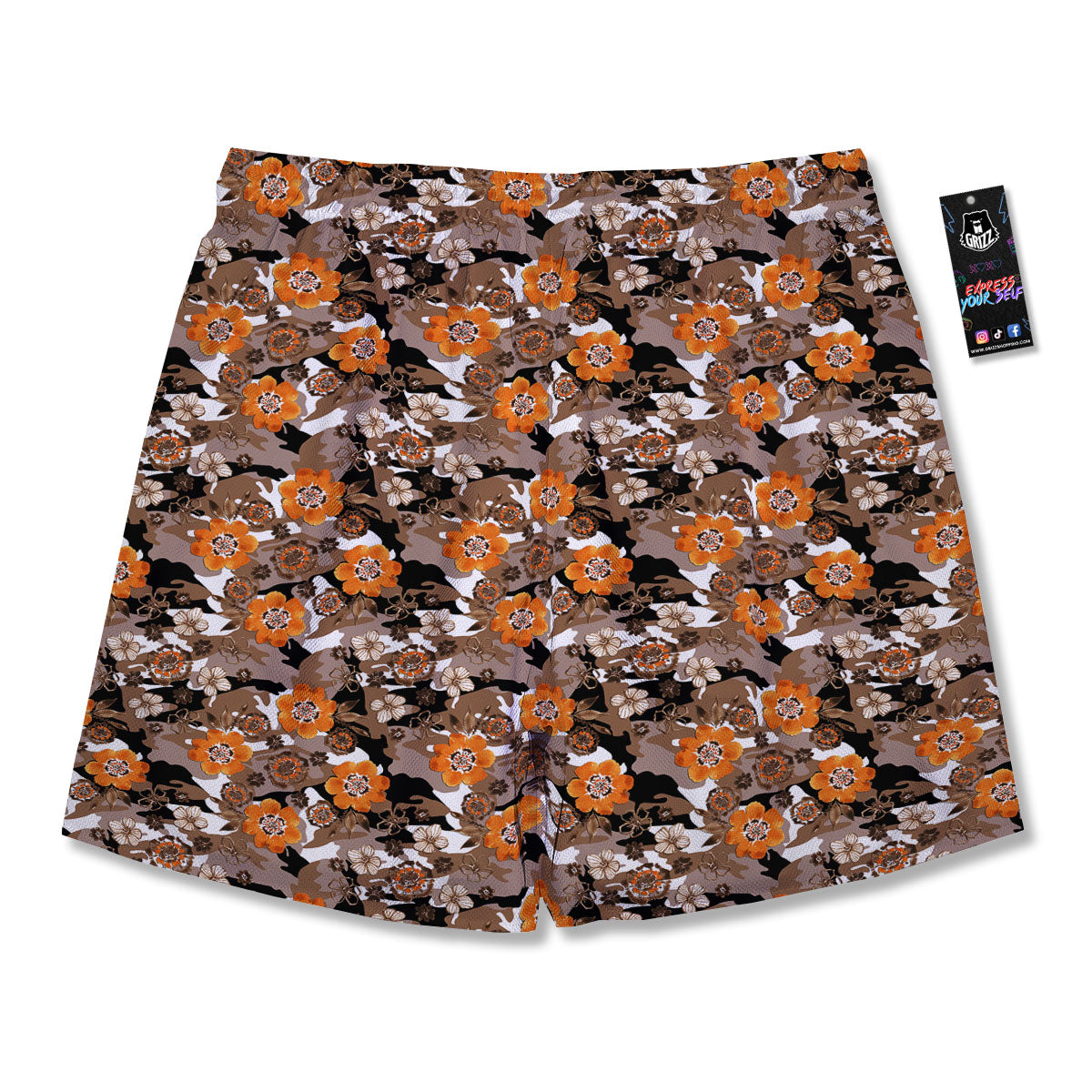 Camo Flower Brown Hawaiian Print Pattern Men's Running Shorts-grizzshop