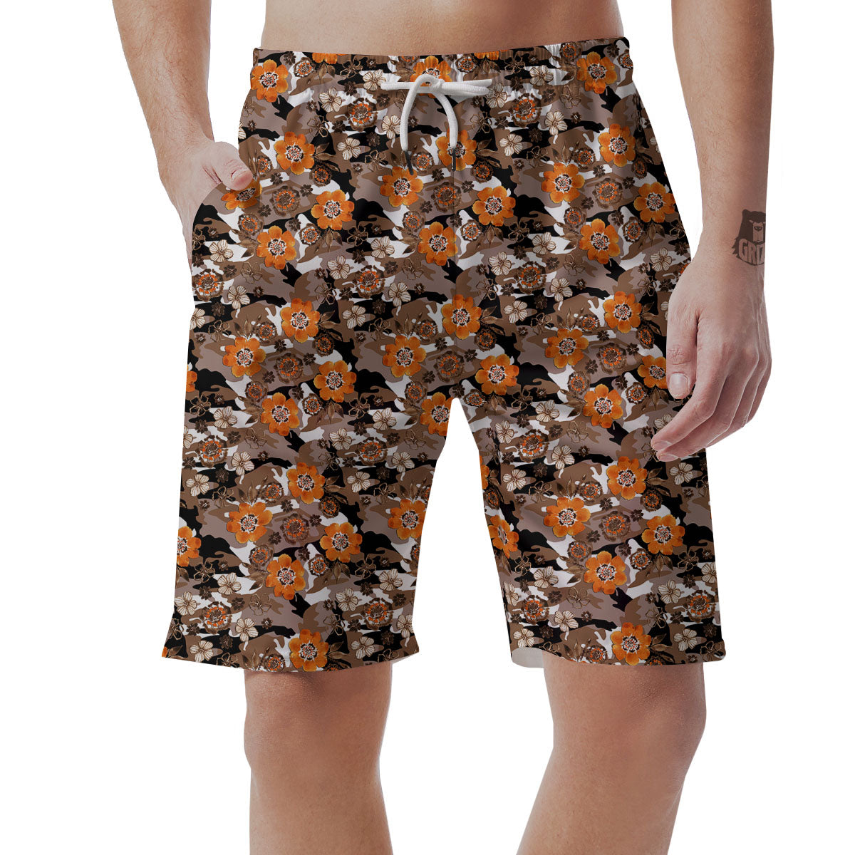 Camo Flower Brown Hawaiian Print Pattern Men's Shorts-grizzshop
