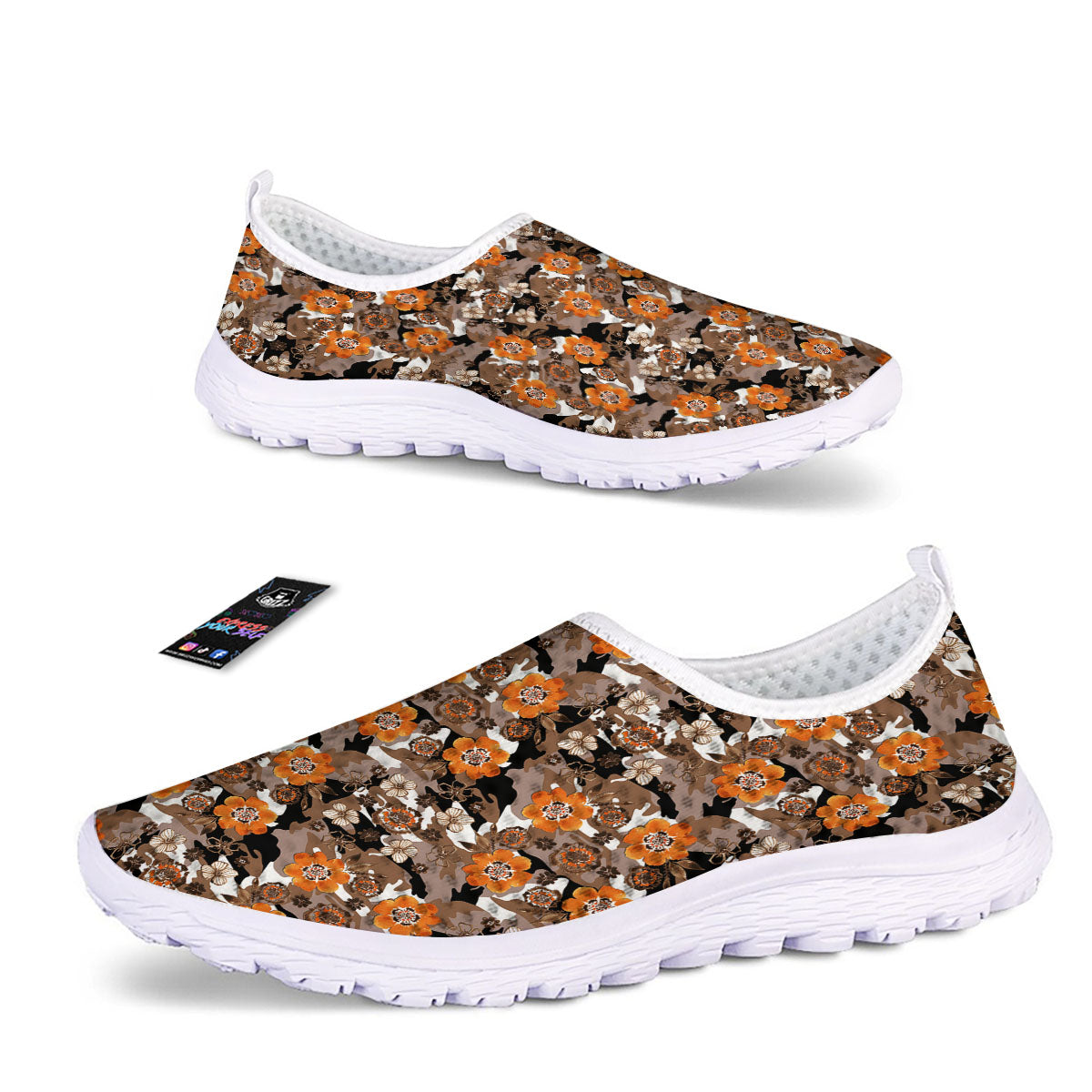 Camo Flower Brown Hawaiian Print Pattern Nurse Shoes-grizzshop