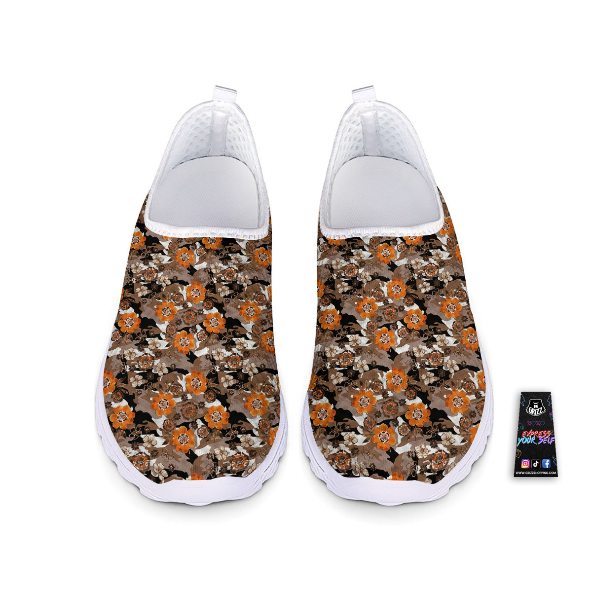 Camo Flower Brown Hawaiian Print Pattern Nurse Shoes-grizzshop