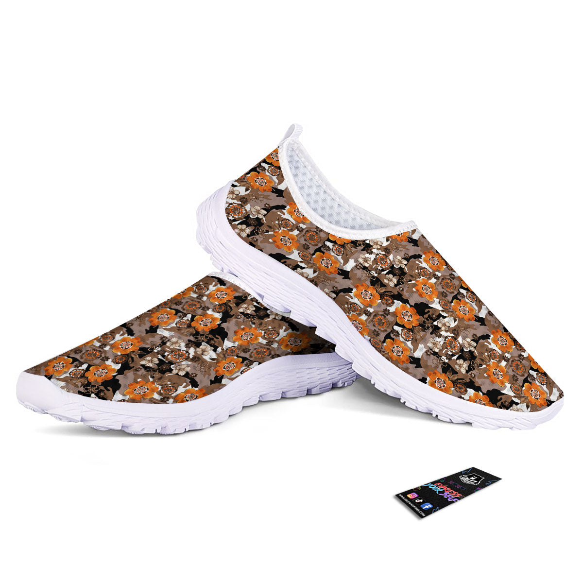 Camo Flower Brown Hawaiian Print Pattern Nurse Shoes-grizzshop