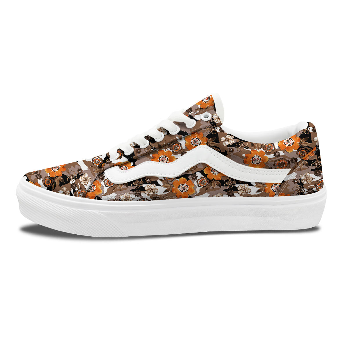 Camo Flower Brown Hawaiian Print Pattern Skate Shoes-grizzshop