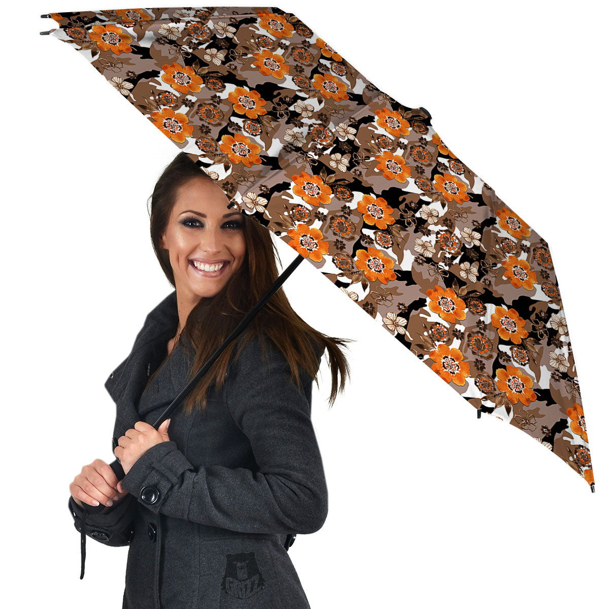 Camo Flower Brown Hawaiian Print Pattern Umbrella-grizzshop