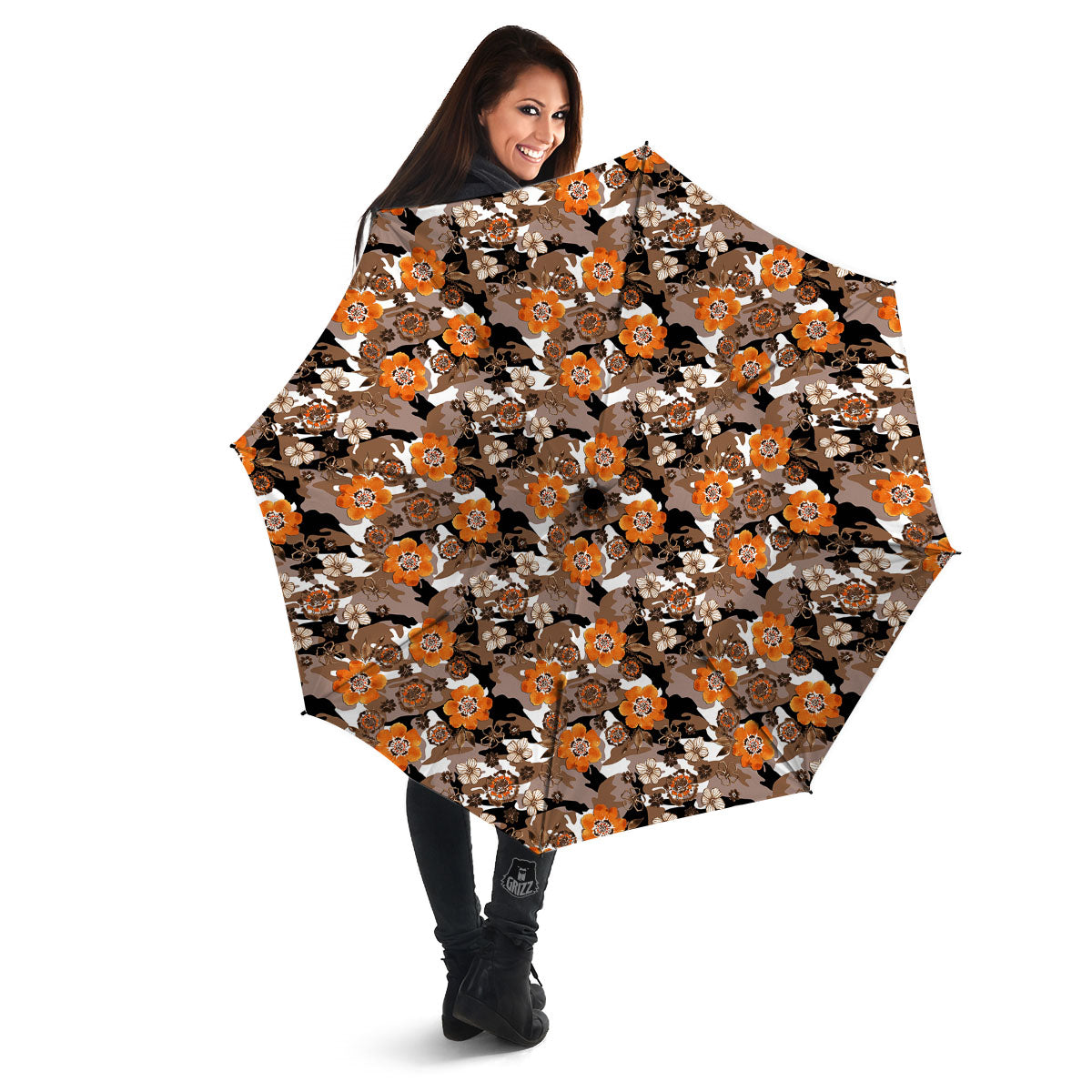 Camo Flower Brown Hawaiian Print Pattern Umbrella-grizzshop