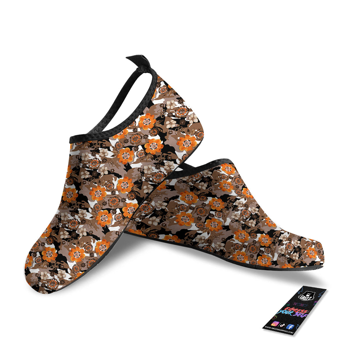 Camo Flower Brown Hawaiian Print Pattern Water Shoes-grizzshop