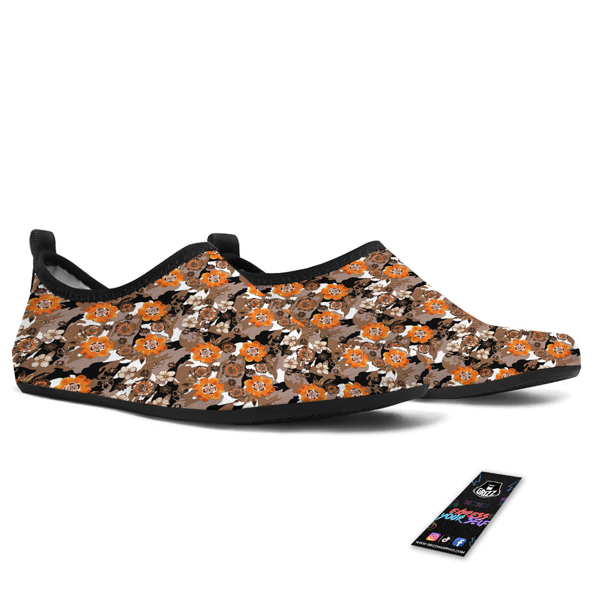 Camo Flower Brown Hawaiian Print Pattern Water Shoes-grizzshop