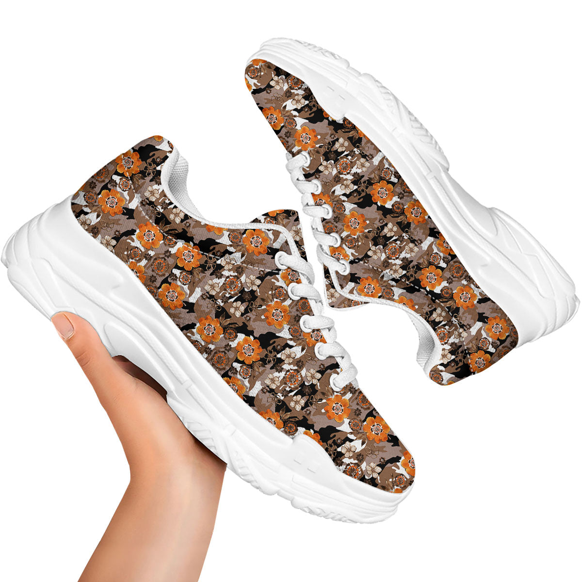 Camo Flower Brown Hawaiian Print Pattern White Chunky Shoes-grizzshop