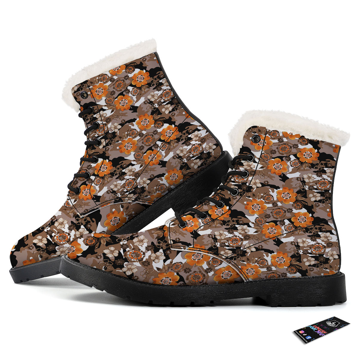 Camo Flower Brown Hawaiian Print Pattern Winter Boots-grizzshop