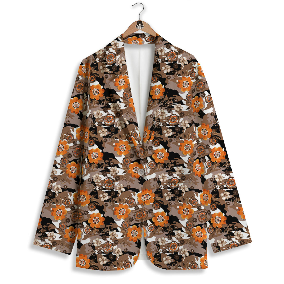 Camo Flower Brown Hawaiian Print Pattern Women's Blazer-grizzshop