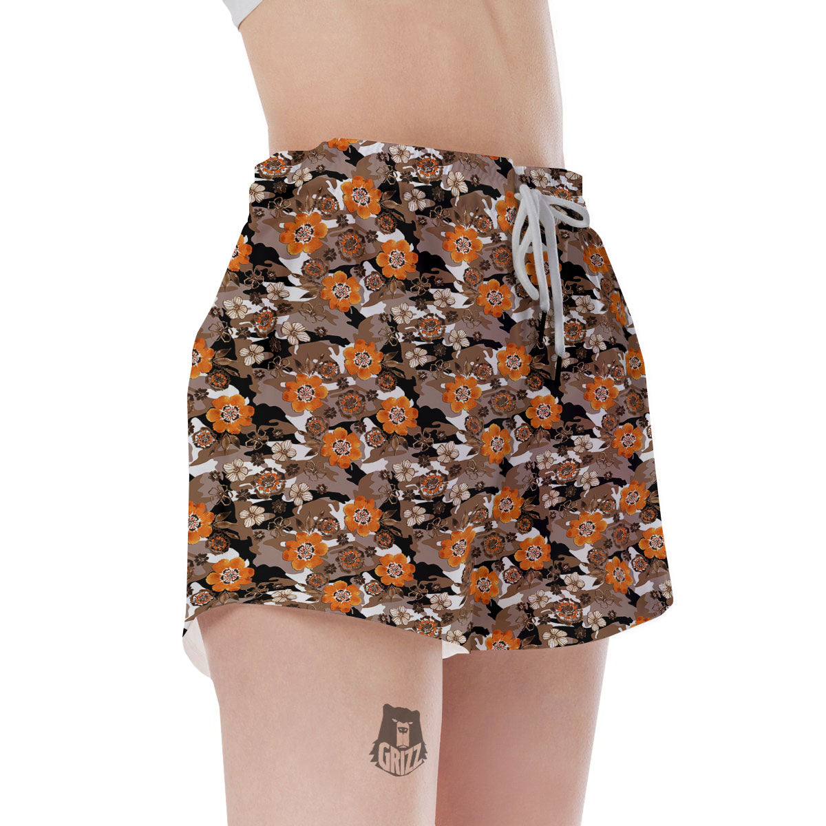 Camo Flower Brown Hawaiian Print Pattern Women's Shorts-grizzshop