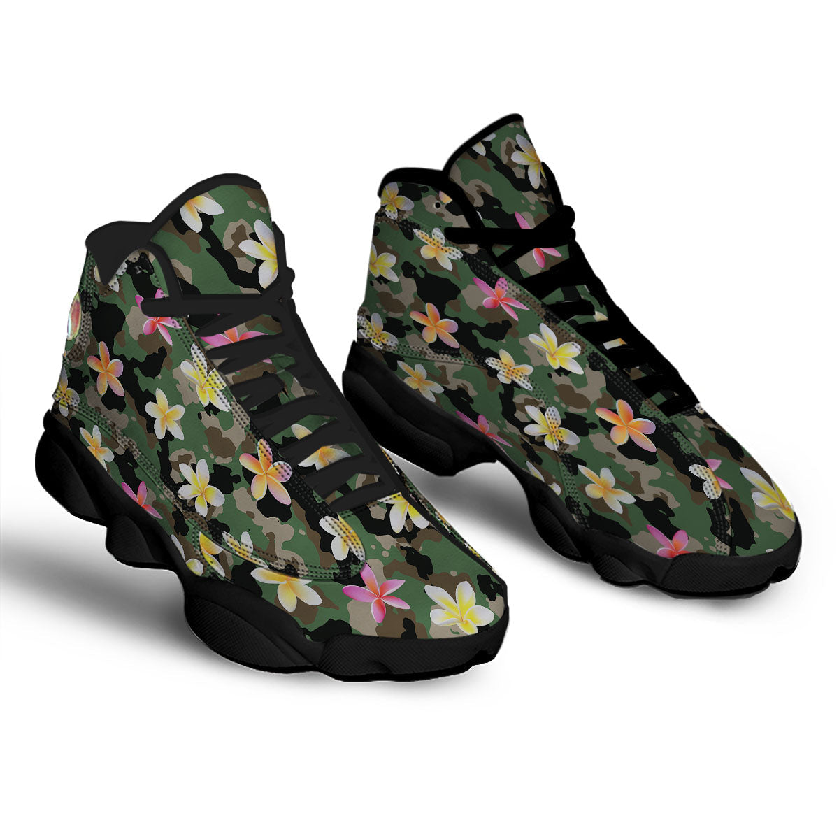 Camo Flower Military Green Print Pattern Black Basketball Shoes-grizzshop