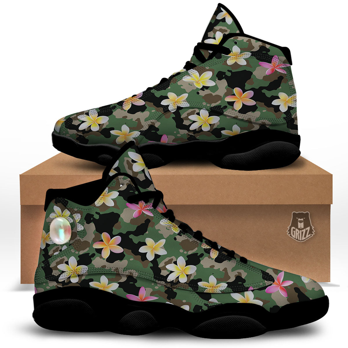 Camo Flower Military Green Print Pattern Black Basketball Shoes-grizzshop
