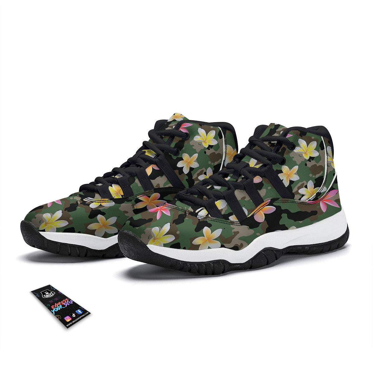 Camo Flower Military Green Print Pattern Black Bball Shoes-grizzshop
