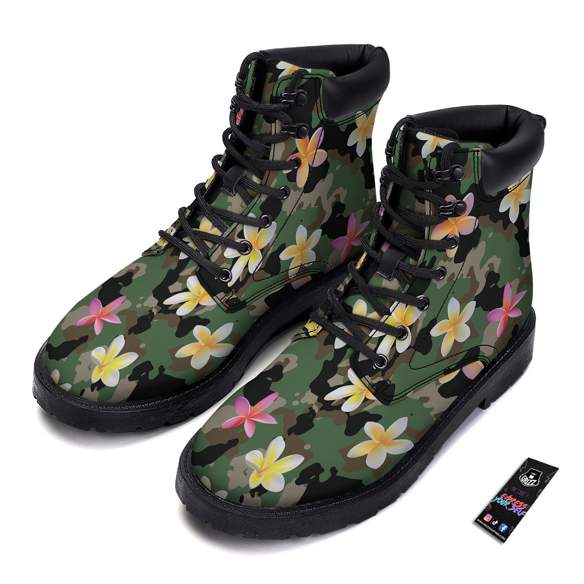 Camo Flower Military Green Print Pattern Boots-grizzshop