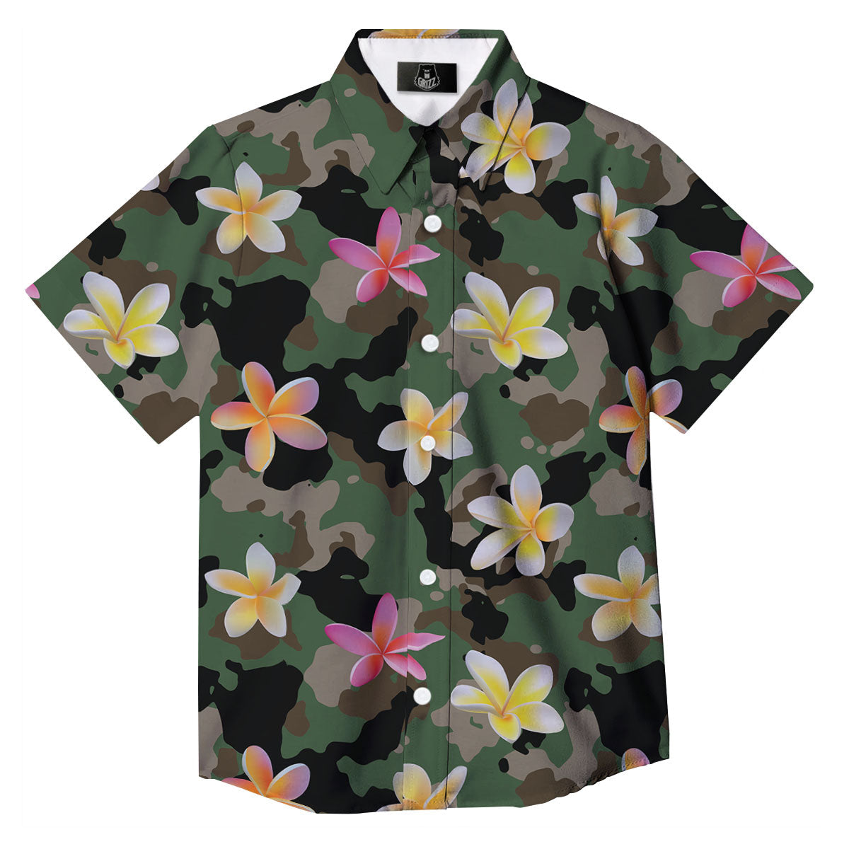 Camo Flower Military Green Print Pattern Button Up Shirt-grizzshop