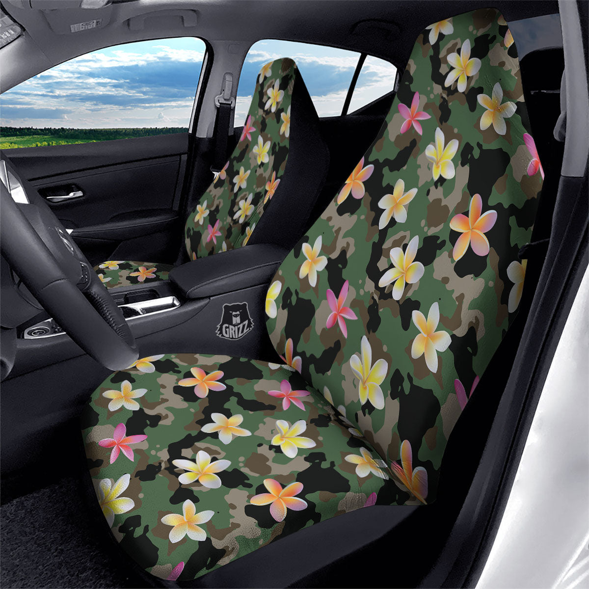Camo Flower Military Green Print Pattern Car Seat Covers-grizzshop