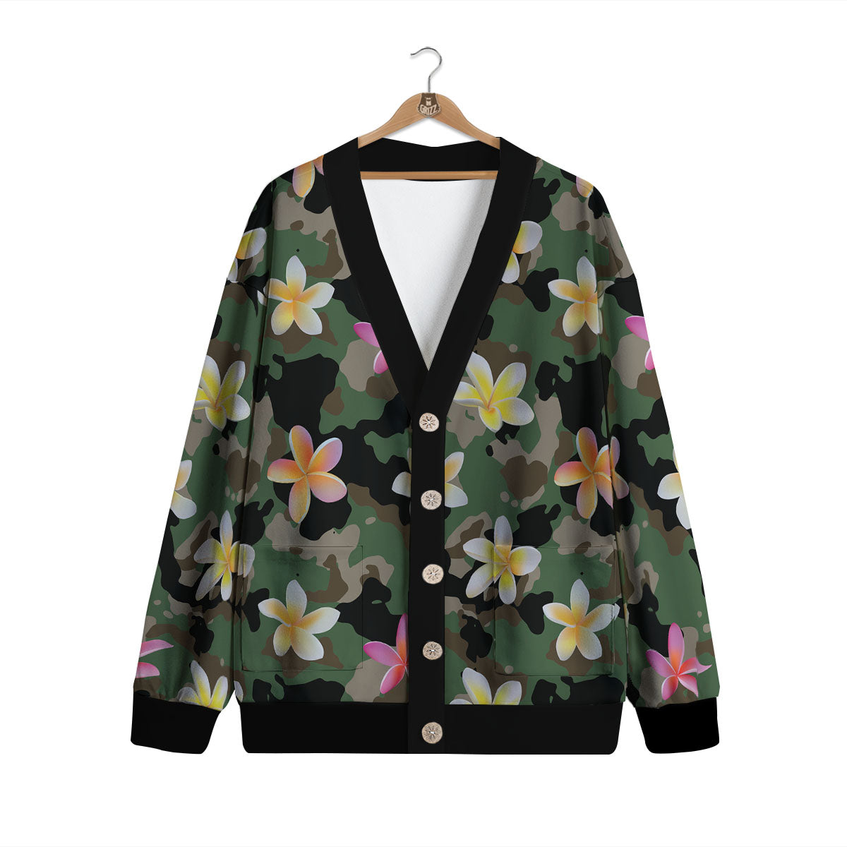 Camo Flower Military Green Print Pattern Cardigan-grizzshop