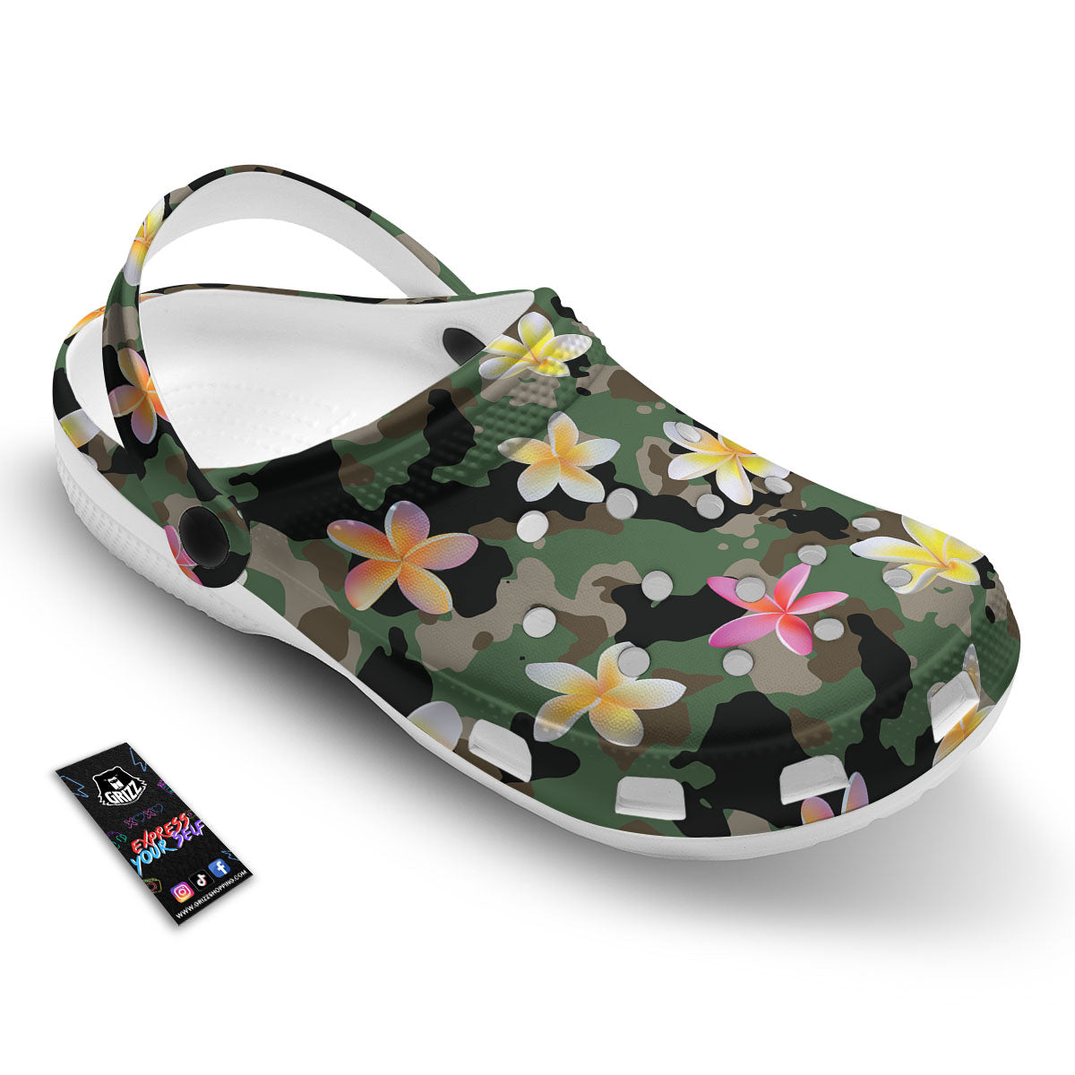 Camo Flower Military Green Print Pattern Clog-grizzshop