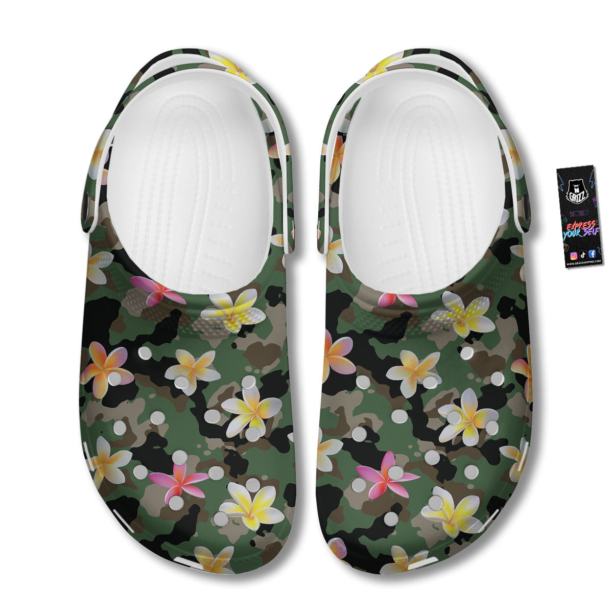 Camo Flower Military Green Print Pattern Clog-grizzshop