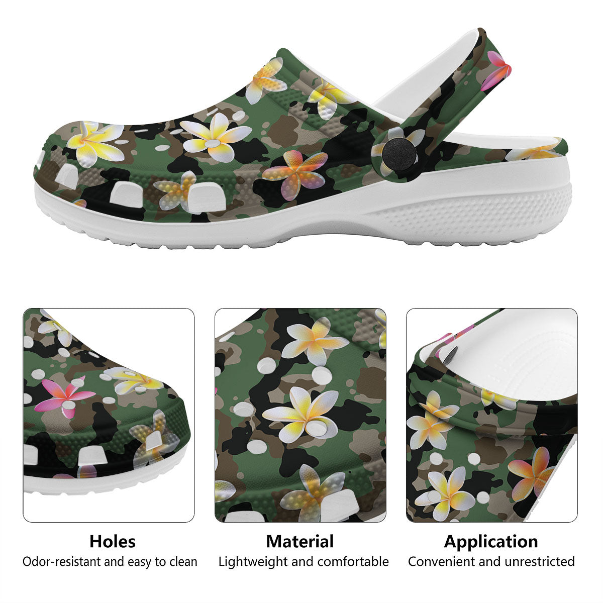 Camo Flower Military Green Print Pattern Clog-grizzshop