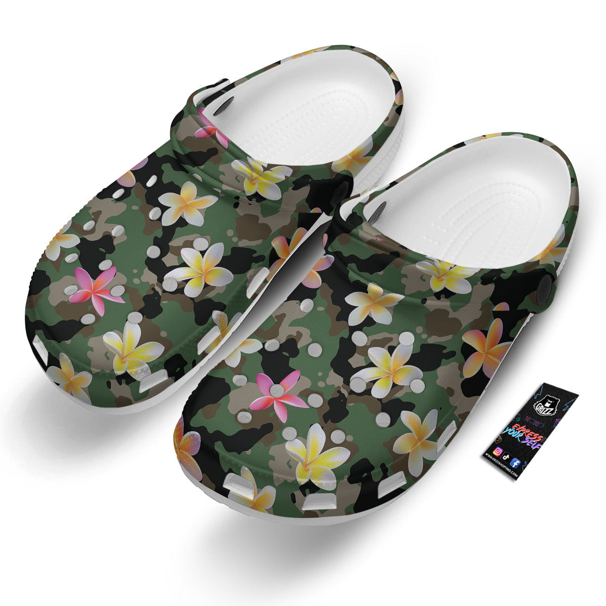 Camo Flower Military Green Print Pattern Clog-grizzshop