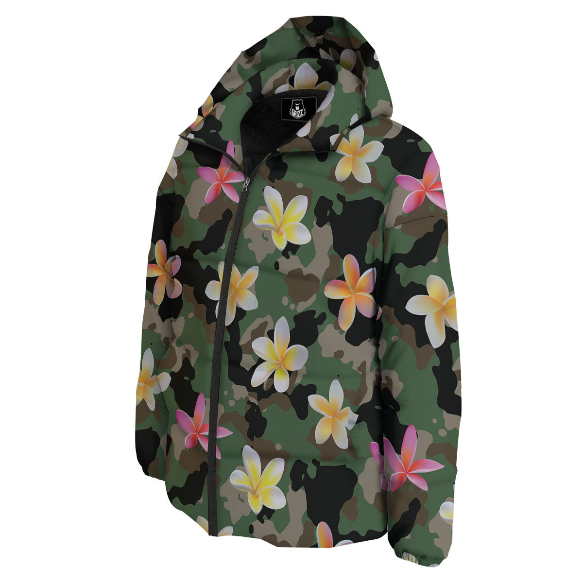 Camo Flower Military Green Print Pattern Down Jacket-grizzshop