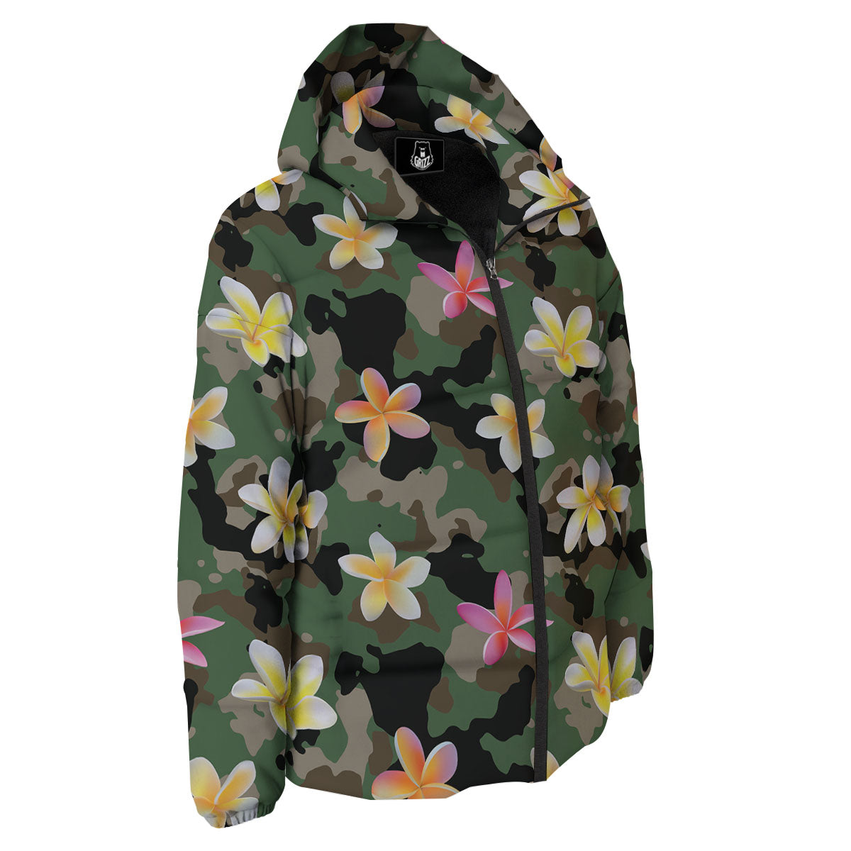 Camo Flower Military Green Print Pattern Down Jacket-grizzshop