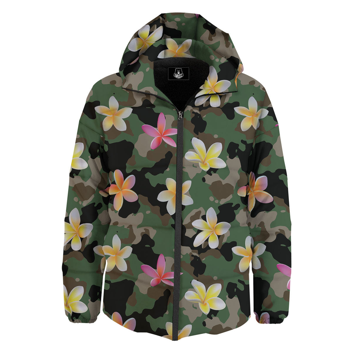 Camo Flower Military Green Print Pattern Down Jacket-grizzshop