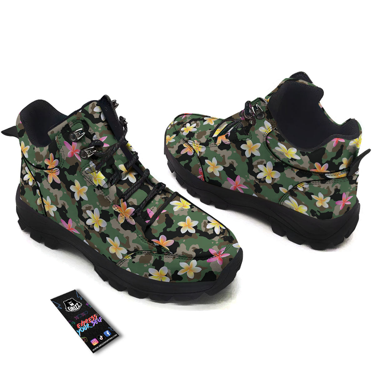 Camo Flower Military Green Print Pattern Hiking Shoes-grizzshop