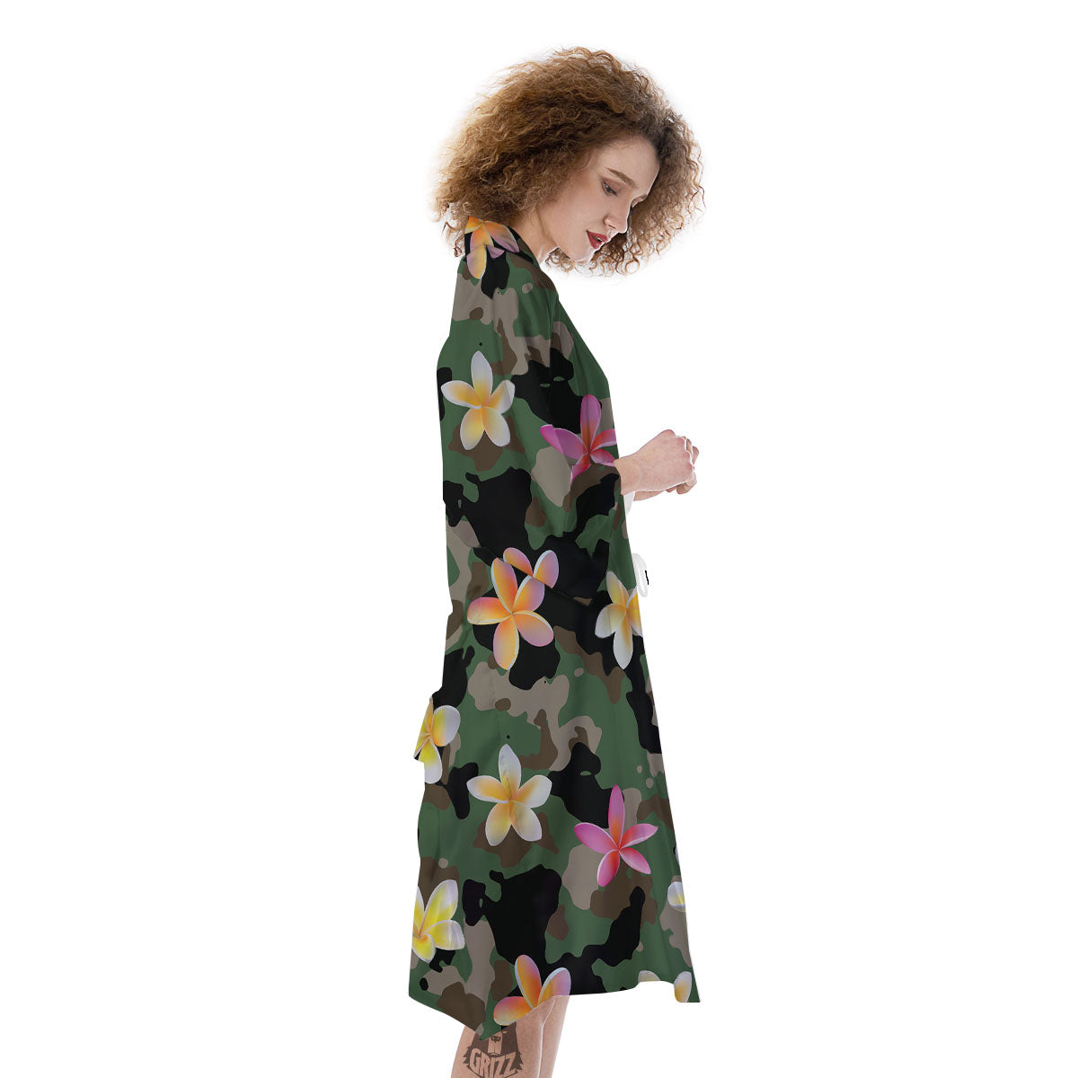 Camo Flower Military Green Print Pattern Kimono-grizzshop