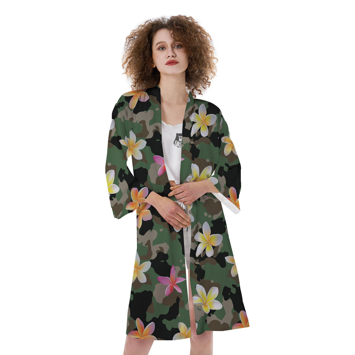 Camo Flower Military Green Print Pattern Kimono-grizzshop