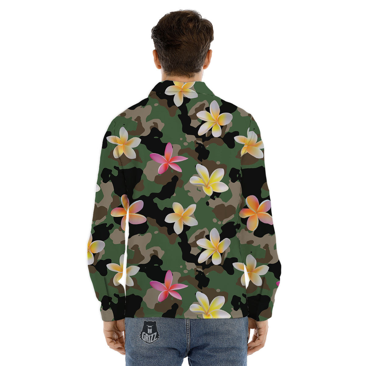 Camo Flower Military Green Print Pattern Men's Dress Shirts-grizzshop