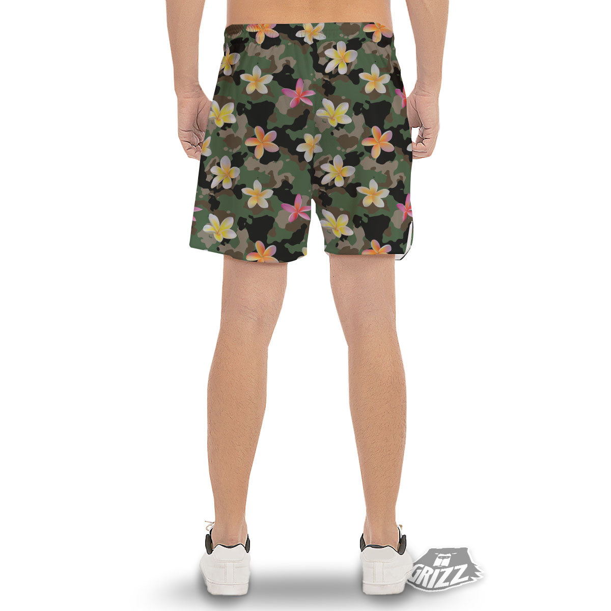 Camo Flower Military Green Print Pattern Men's Gym Shorts-grizzshop