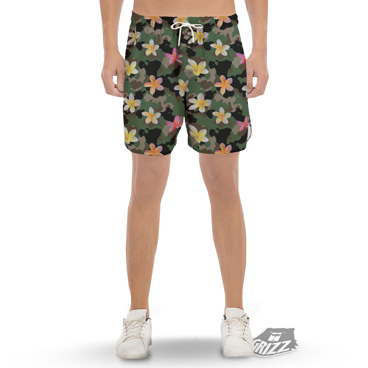 Camo Flower Military Green Print Pattern Men's Gym Shorts-grizzshop