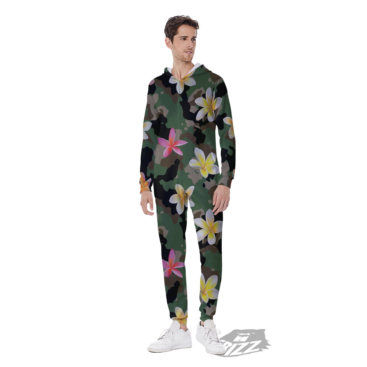Camo Flower Military Green Print Pattern Men's Jumpsuit-grizzshop