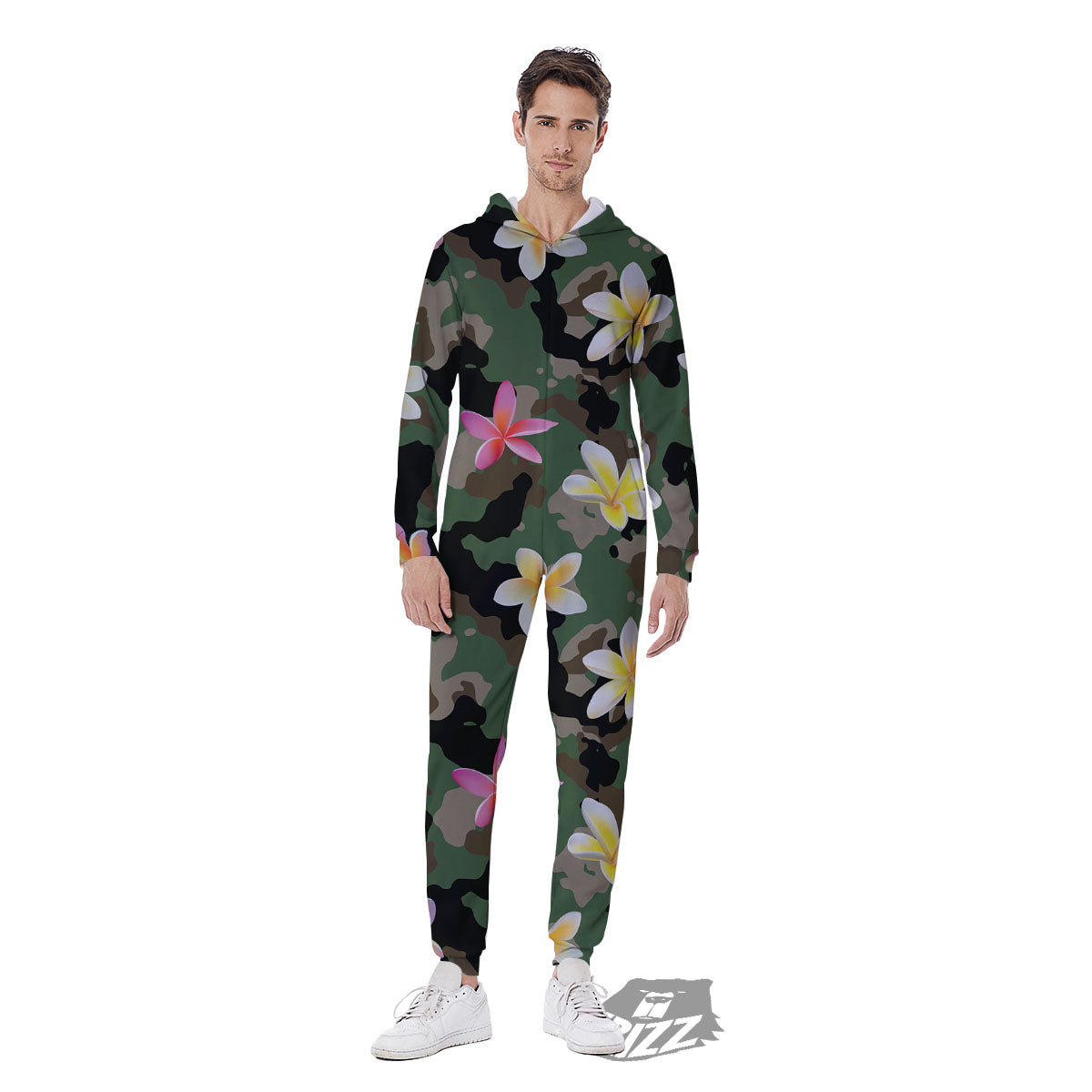 Camo Flower Military Green Print Pattern Men's Jumpsuit-grizzshop