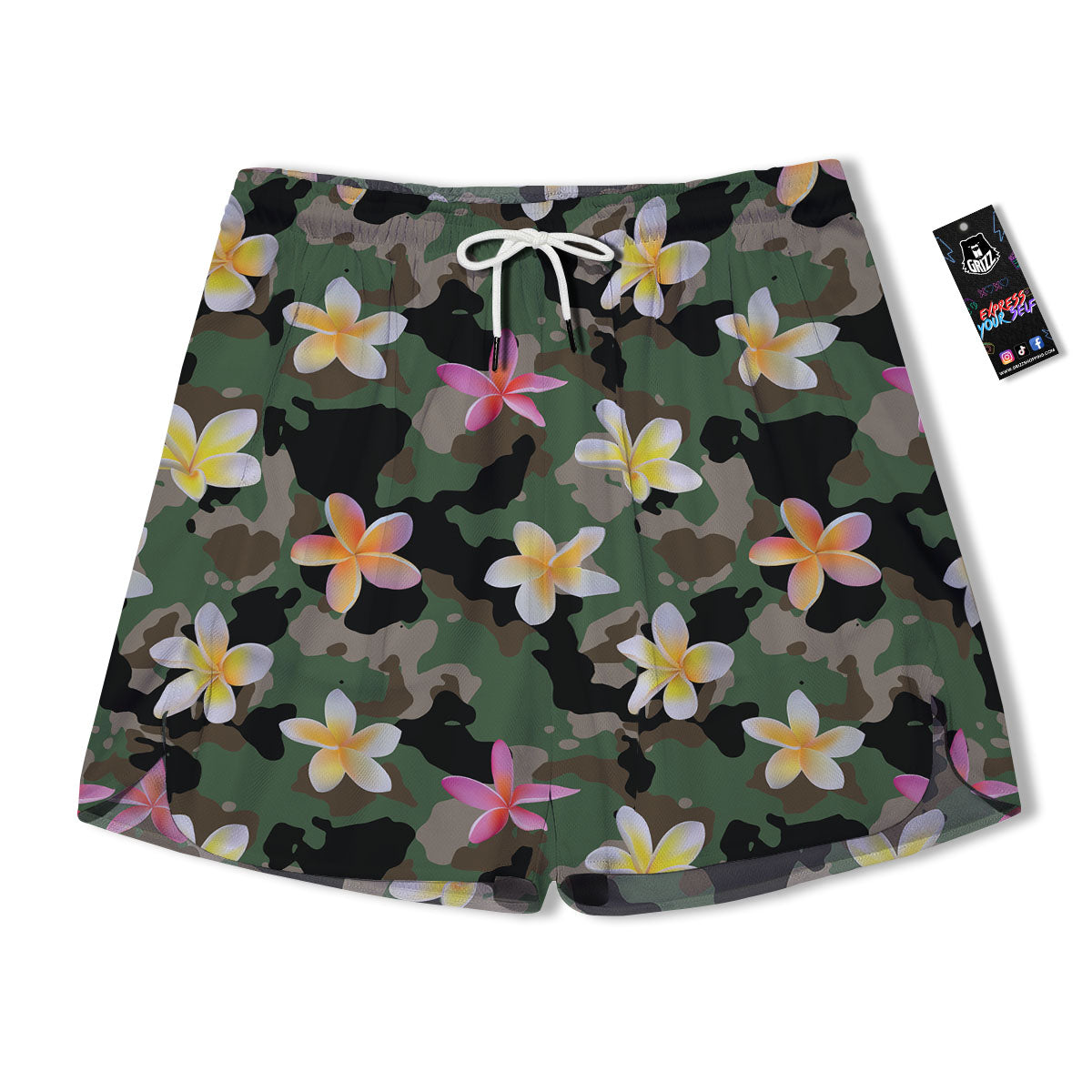 Camo Flower Military Green Print Pattern Men's Running Shorts-grizzshop